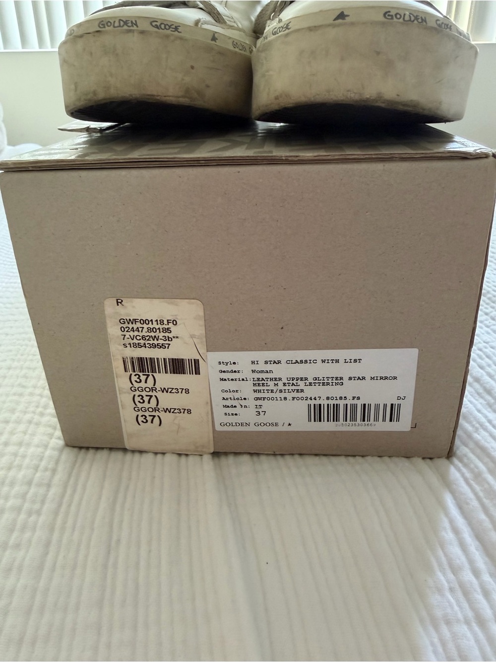 Golden Goose White Leather Sneakers with Silver Glitter Star - Picture 4 of 4